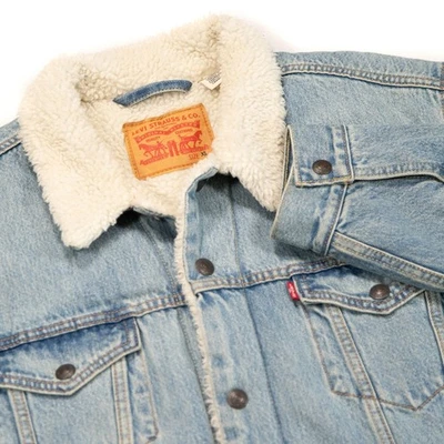 Chaqueta de Camionero LEVI'S XL Para Hombre Lavado Ligero Sherpa Forrada Botón a Presión Denim Exterior Foto 1 de 4