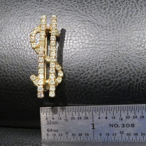 Money/dollar sign Vegas rhinestone pin Swarovski crystals vintage gold USA - Picture 1 of 5