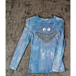 Bass Women’s XS Blue Tie Dye Long Sleeve Top Cartoon Face - Picture 1 of 11