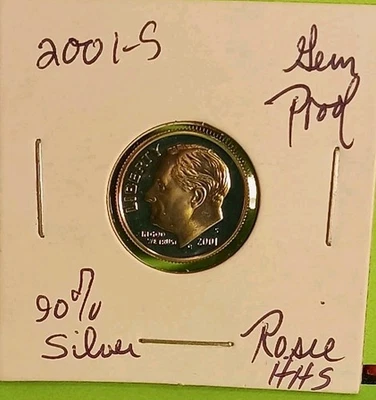 2001 S Roosevelt Dime 90% SILVER Proof Coin FROSTY Rosie Roosie GEM FDR NICE HHS - Image 1 of 4