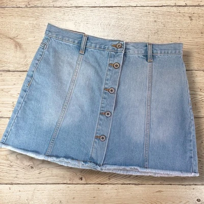FOREVER 21 Mujer Botón Frontal Dobladillo Deshilachado Mini Denim Jean Falda Talla 31 Azul Foto 1 de 4