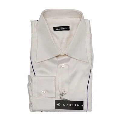 LUXURY 1400$ GERLIN Shirt Solid White 100% Satin Silk 16-41  BIJAN - Image 1 of 4