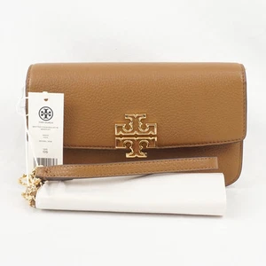 Tory Burch Britten Leather Chain Wallet With Wristlet In Moose Brown (141012) - Picture 1 of 13