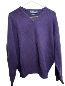 POLO RALPH LAUREN Purple 100% Lambs Wool V-Neck Sweater Size L - Picture 1 of 6