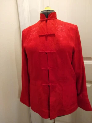 Chaqueta Little Shanghai 100 % seda mandarina para mujer L roja negra **Reversible** Foto 1 de 4