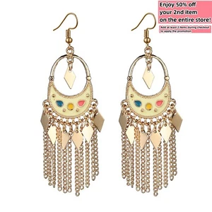 BOHO Seeds Beaded Earrings Fringe Tassel Bohemian Ethnic Dangle Drop Handmade - Picture 1 of 15