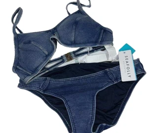 NWT SEAFOLLY LADIES DEJA BLUE WASHED SOFT DENIM BIKINI SET SIZE 10 - 12 - Bild 1 von 13