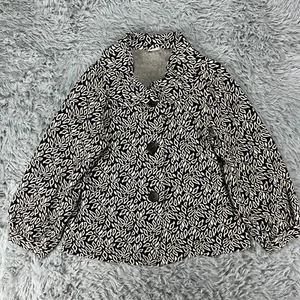 Habitat Casual Jacket Women's L Black White Leaf Print Button Front Artsy - Picture 1 of 10