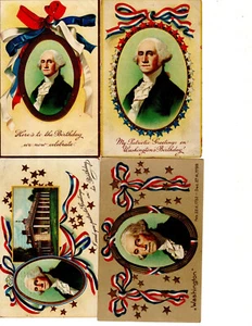 Antike Postkarte Lot 4 Präsident George Washington Schleife Band Rahmen Porträts - Bild 1 von 2