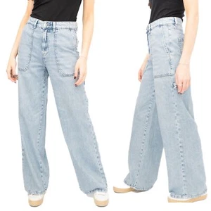 Womens M&S Wide Leg Jean Carpenter Cargo Classic High Rise Soft Denim RRP £39.50 - Picture 1 of 11