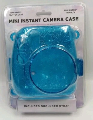 Hardshell Glitter Case for Mini Instant Camera Case with Shoulder Strap - Blue - Image 1 of 4