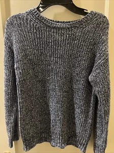 Aqua Girls Crewneck Blue & Subtle Metallic Silver Knit Sweater Size M - Picture 1 of 6