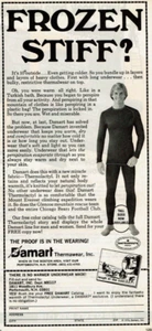 1977 Vintage Print Ad Damart Thermawear Frozen Stiff? No Warmer Underwear Made - Picture 1 of 2