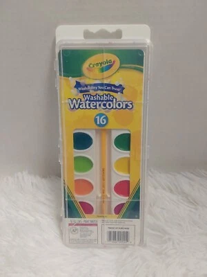 Crayola Washable Watercolors 16 Colors W/Paintbrush BNIP! - image 1 of 4