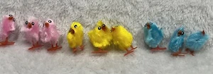 Vintage Easter Blue Pink Yellow Mini Furry Little Fuzz Chicks  1" Craft Birds - Picture 1 of 5