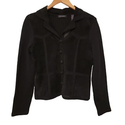 Context Jacket Suede Leather And Wool Knit Accent Black Button Womens Medium  - Image 1 of 4