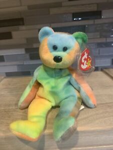 Vintage Ty Garcia Bear Tie Dyed Beanie Babies Stuffed Toy With Tag in Protector