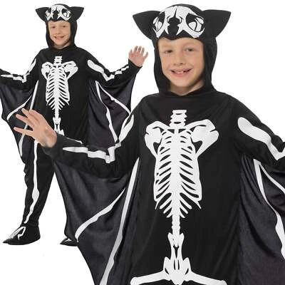 Bat Skeleton Costume Halloween Boys Childrens Child Kids Fancy Dress 4-12 - Image 1 of 2