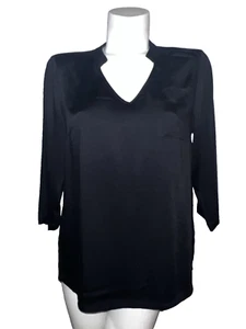 Lisa Rinna Collection Top Size XS Black Stretch Woven V-Neck Blouse A341679 - Picture 1 of 7