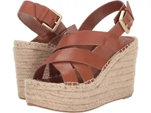 MARC FISHER ALENNI JUTE ESPADRILLE WEDGE BROWN LEATHER SANDAL HEELS 8.5 M NEW - Picture 1 of 11