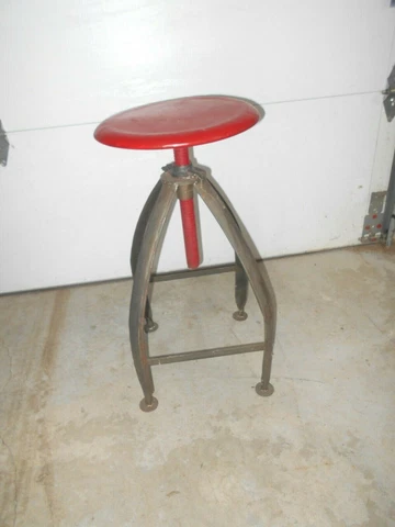 Vintage Metal Bar Or Garage Stool With Red Seat--- Nice and Sturdy Cover