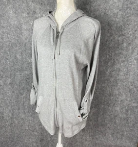 Style & Co womens XL light grey hoodie waffle knit thermal zip roll tab sleeve - Picture 1 of 14