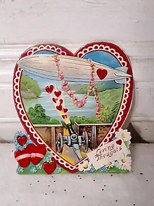 Bellissimo biglietto di auguri San Valentino vintage in rilievo ZEPPELIN con cannone sparato - Foto 1 di 8