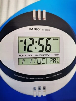 Digitale Wandmontageuhr LCD 3806 Alarm Temp Kalender Timer 2 Zeilen Display - Bild 1 von 3