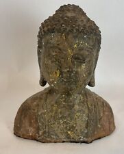 Antique 19th Century Cast Iron Buddha Bust Worn Gold