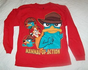 Boys Long Sleeve Tee Shirt DISNEY Phineas & Ferb Size 18 Mammal of Action RED - Picture 1 of 1