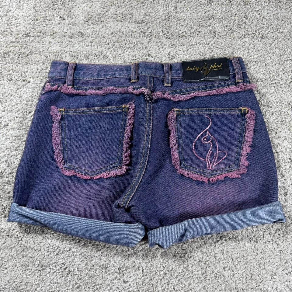 Y2K 2000’s Baby Phat Embroidered Fringe Grunge Punk Skater Short Denim Shorts - Image 1 of 4