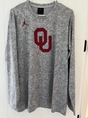 Oklahoma Sooners OU Jordan Dri-Fit Graphic Grey Long Sleeve Size L - Image 1 of 4