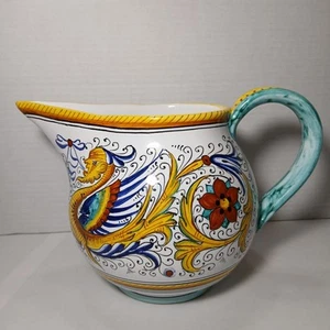 Deruta Dip a Mano Made in Italy Pitcher Dragon Scroll Print 5” Tall 9” Wide NICE - Bild 1 von 12