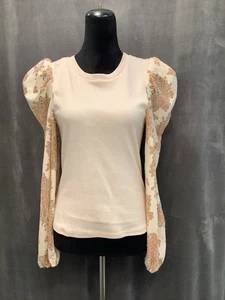 Neu mit Etikett Anthropologie Dolan Stretch-Top cremefarben Blumenmuster Puffärmel tailliert Größe S - Bild 1 von 7