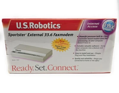 US Robotics Sportster 33.6K Fax Modem Ready Set Connect Internet Access - Image 1 of 4