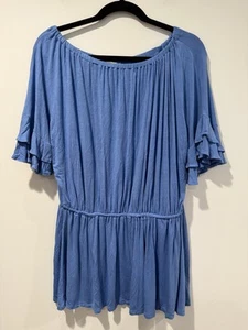 Top túnica Anthropologie Burdeos para mujer grande elástico viaje vacaciones volantes - Imagen 1 de 6