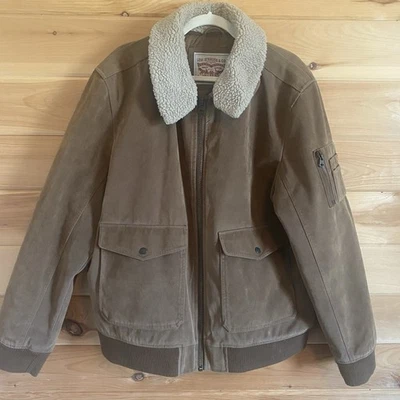 Levi's 男式人造麂皮绒飞行员轰炸机夹克 - 棕褐色 - XL 码 - 可拆卸衣领 — 第 1/4 张图片