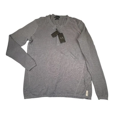 Armani Exchange Sweater Men's Size Medium Gray 100% Linen Long Sleeve Button Top - Image 1 of 4