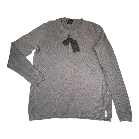 Armani Exchange Sweater Men's Size Medium Gray 100% Linen Long Sleeve Button Top - Image 1 of 4