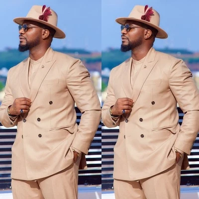 Trajes de Hombre Solapa Pico Doble Pecho Formal Negocios Boda Esmoquin Abrigo Pantalón Foto 1 de 4