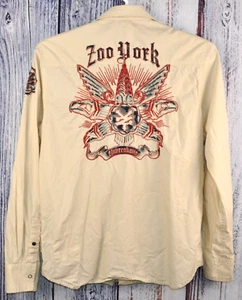 RARE Vintage Zoo York Button Down Long Sleeve Shirt Embroidered Off White - Picture 1 of 7