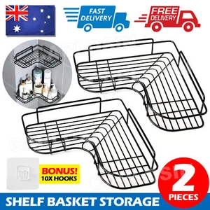2X Corner Shower Caddy Adjustable Metal Corner Bathroom Shelf Basket Storage AUS - Picture 1 of 10