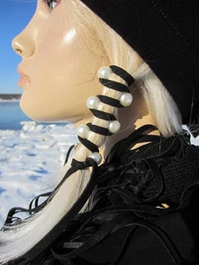 Ponytail Holders Black Leather Hair Wraps Ties Beads Bohemian Clothing Jewelry - Picture 1 of 5