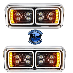 Pair All LED halo projection Headlights kenworth Peterbilt universal blacked out - Picture 1 of 8