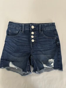 Justice Blue Jean Shorts Girls Size 12 Button Up Stretch Shorts - Picture 1 of 7