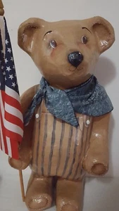 Vintage seltene 22" Teddybär Skulptur Papp Streichholz Figur mit US-Flagge - Bild 1 von 12