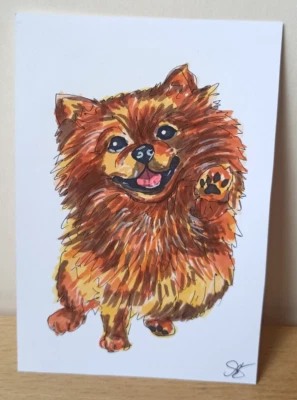 Pintura original de perro Pomerania Spitz arte pintado a mano arte pequeño 5,5*4"" Foto 1 de 4