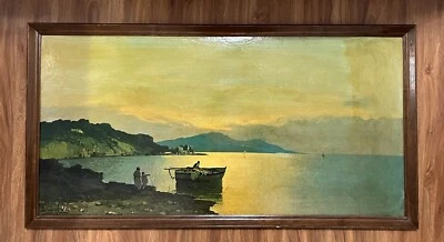 ENSEL SALVI 签名意大利沿海场景复制油纹理印刷板 — 第 1/4 张图片