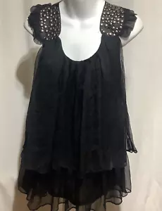 Camiseta sin mangas Glam Goth negra con volantes correa tachonada - Excelente estado - M - Imagen 1 de 5
