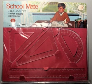 School Drawing Set Vintage 1960's School Mate Ruler Square Protractor NOS Old - Picture 1 of 1